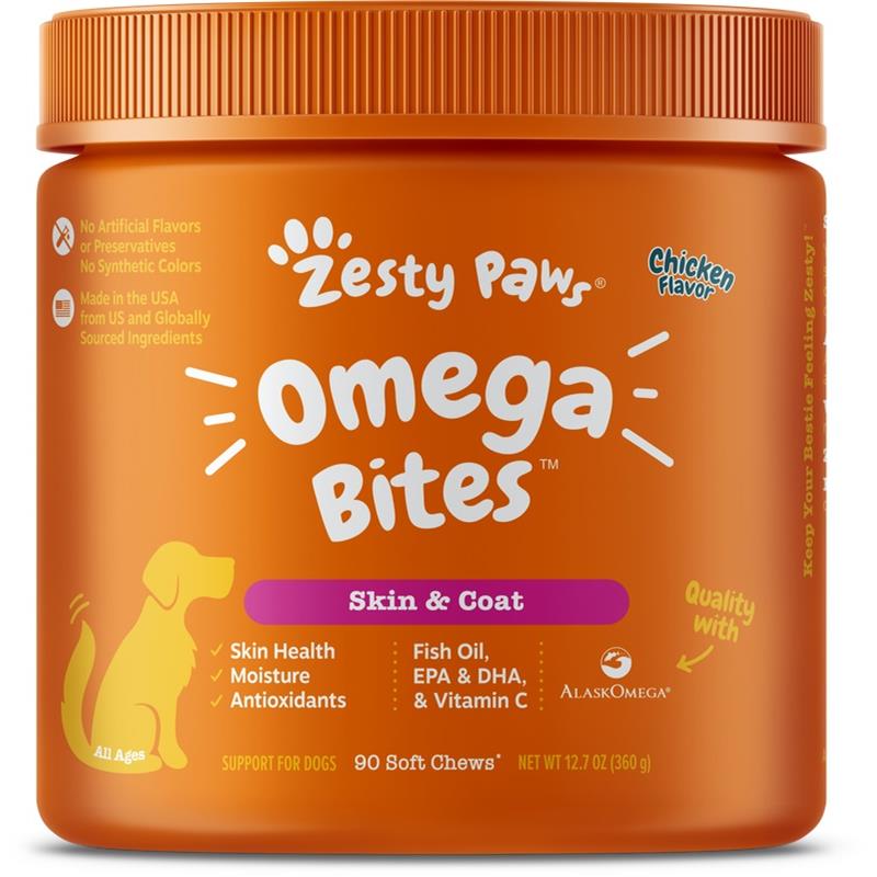 Zesty Paws Chicken Omega Bites Skin & Coat Supplement For Dogs At