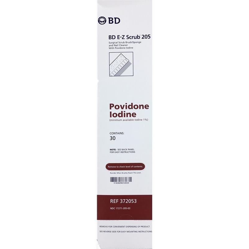 BD 372053 EZ Scrub Brush with Povidone Iodine 30/bx — Mountainside Medical  Equipment